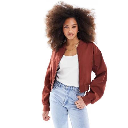 ASOS DESIGN Zomers bomberjack van katoen met wassing in terracotta-Oranje