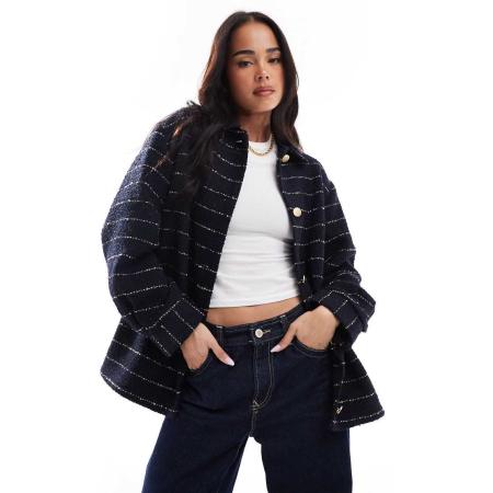 ASOS DESIGN Net jack van bouclé met strepen in marineblauw