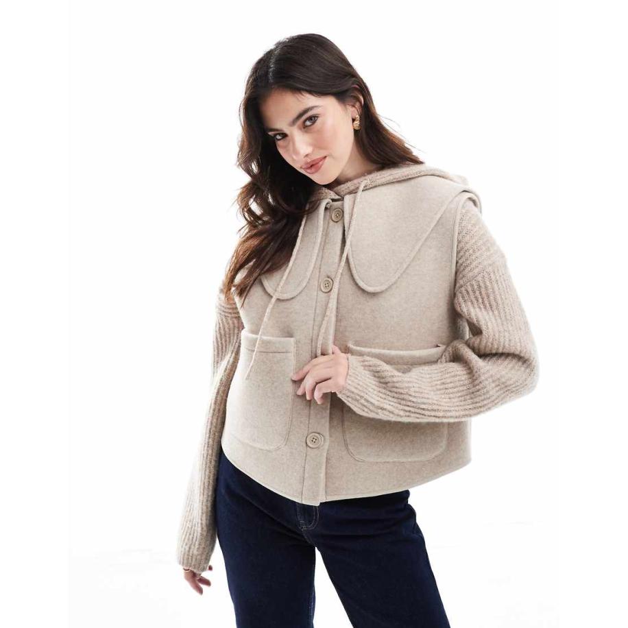 ASOS DESIGN Mouwloze bodywarmer met Peter Pan-kraag en knoopsluiting-Neutraal Multicolor