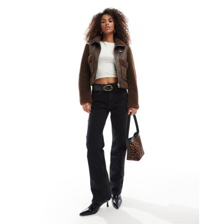 Bershka Recht jack met contrasterende details in ecru en bruin