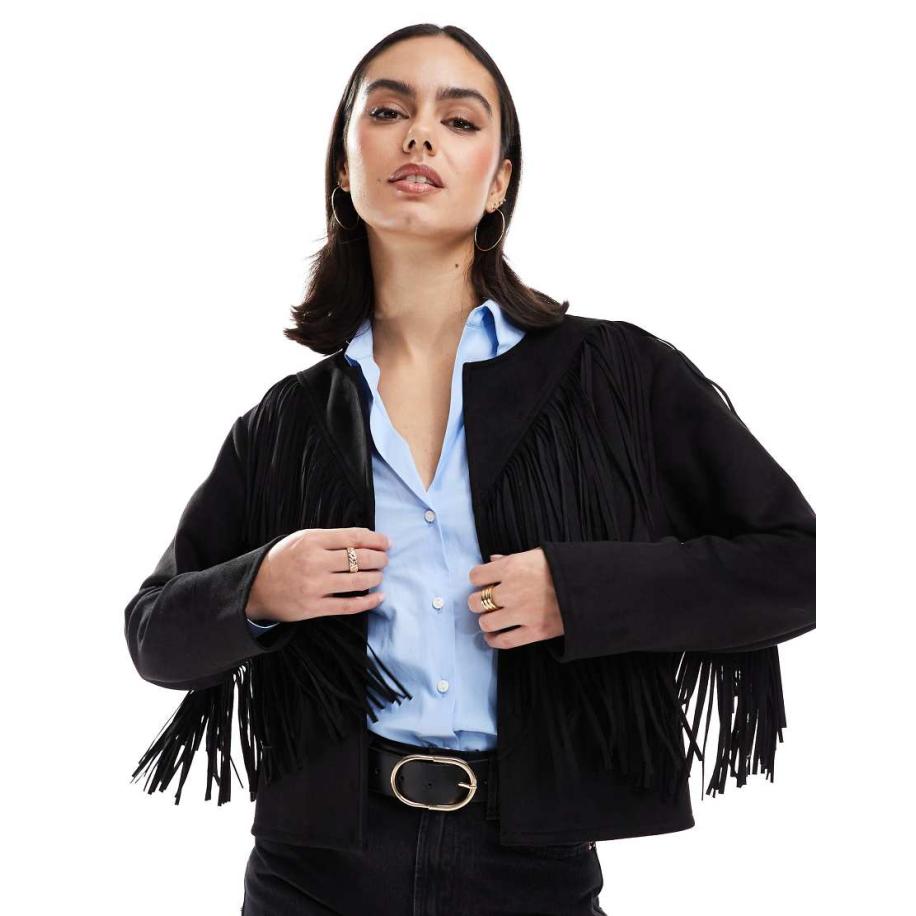 New Look Jack van suedette zonder kraag met franjes in zwart Zwart