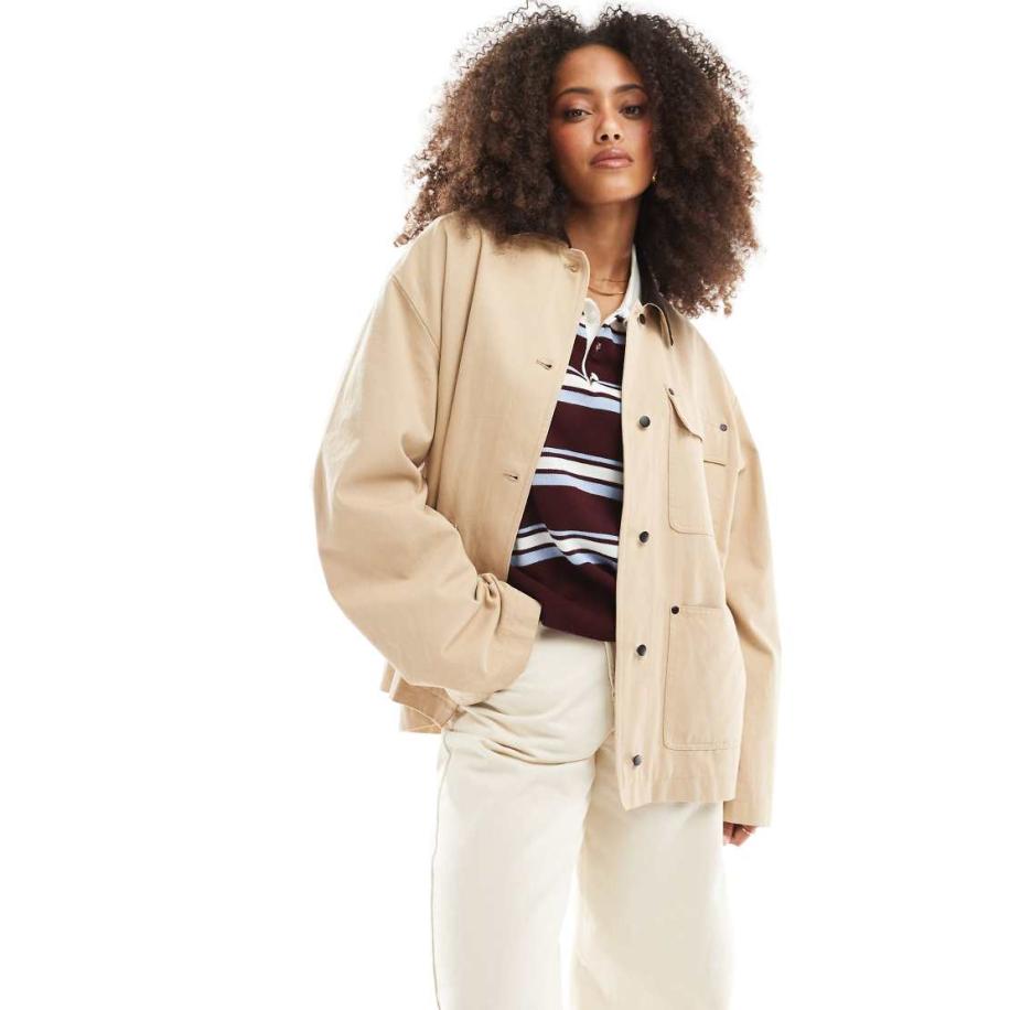 ASOS DESIGN Jack met kraagje van corduroy in stone-Wit Wit