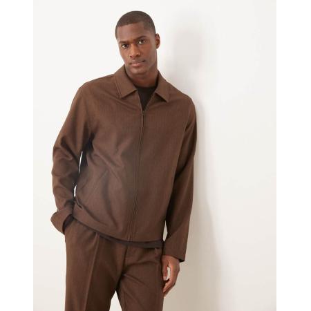 ASOS DESIGN - Net Harrington jack met visgraatmotief in bruin, deel van co-ord set