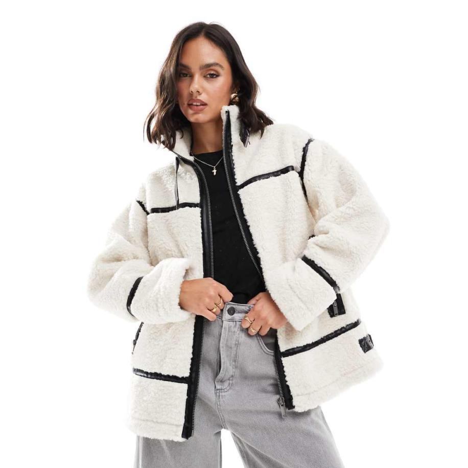 Miss Selfridge Pilotenjack van borg in crème-Wit Wit