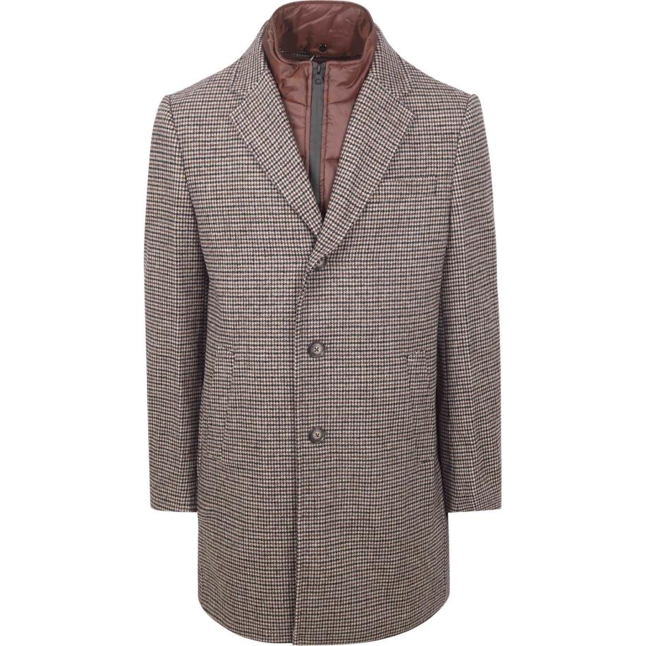 Suitable Coat Wol Pepita Beige Camel Bruin