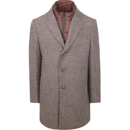 Suitable Coat Wol Pepita Beige Camel