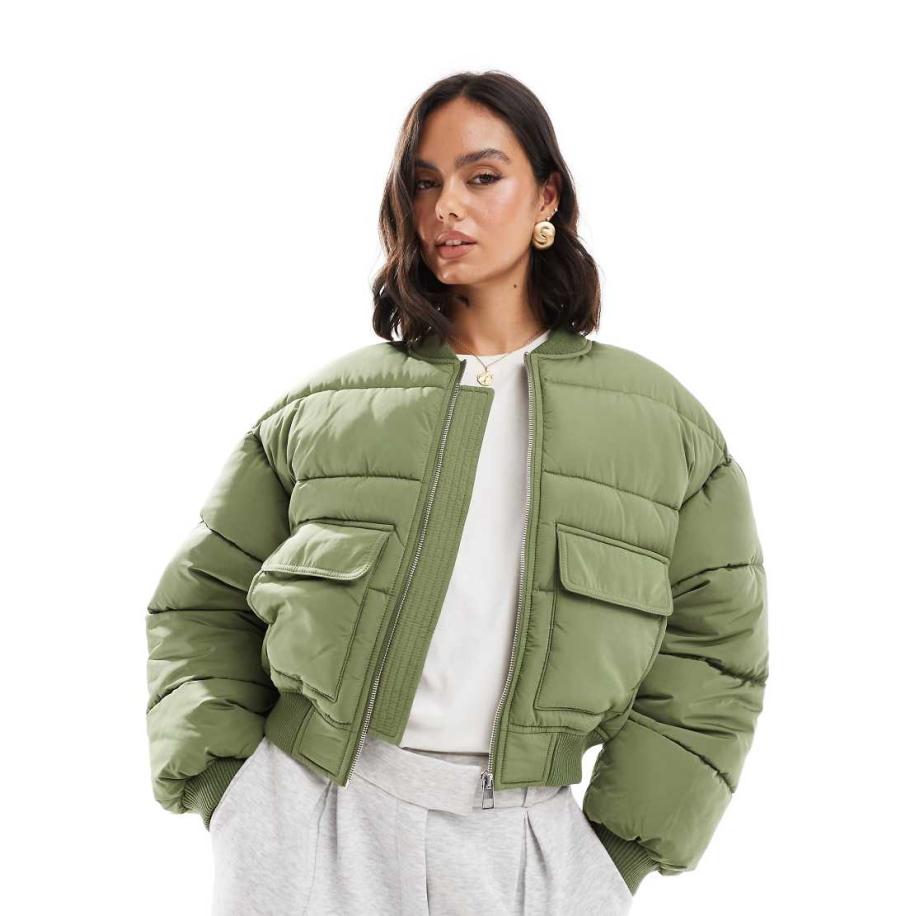 Miss Selfridge Gewatteerd bomberjack in kaki-Groen Groen