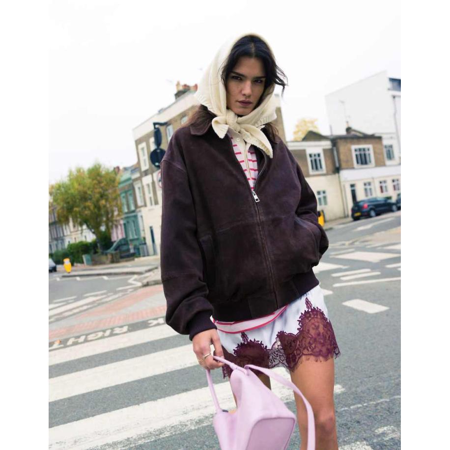 Topshop Bomberjack van premium suède in chocoladebruin Bruin