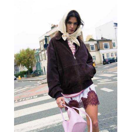 Topshop Bomberjack van premium suède in chocoladebruin