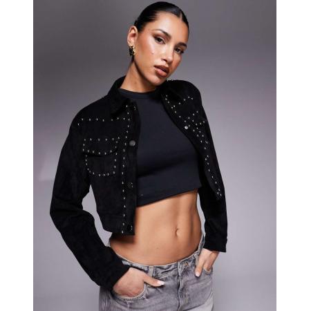 Liquor N Poker Suède jack met studs en zakdetails in zwart