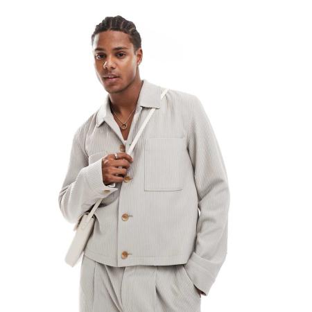 ASOS DESIGN - Nette shacket met geribbelde textuur in stone, deel van co-ord set-Neutraal