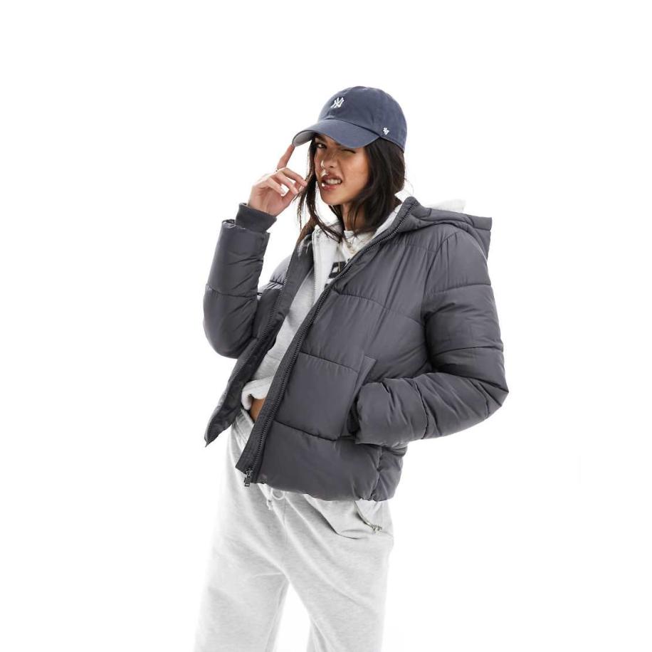 Pieces Gewatteerde jas met capuchon in antracietgrijs Grijs