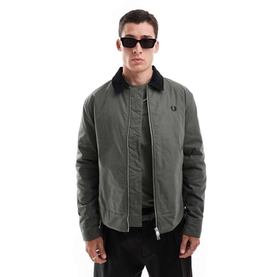 Fred Perry - Werkersjasje in donkergroen met corduroy kraag Groen