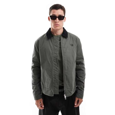 Fred Perry - Werkersjasje in donkergroen met corduroy kraag