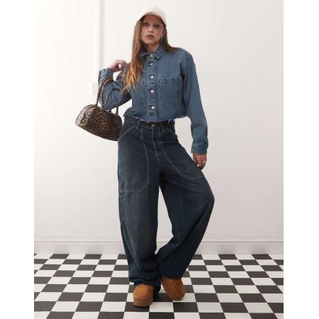 Noisy May Cropped recht denim jack in donkerblauw