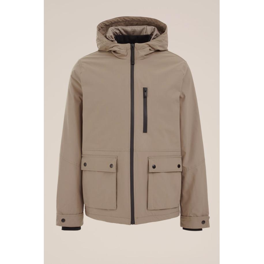 WE Fashion Heren waterafstotend jack met capuchon - Regular fit - Taupe - Maat: L Bruin