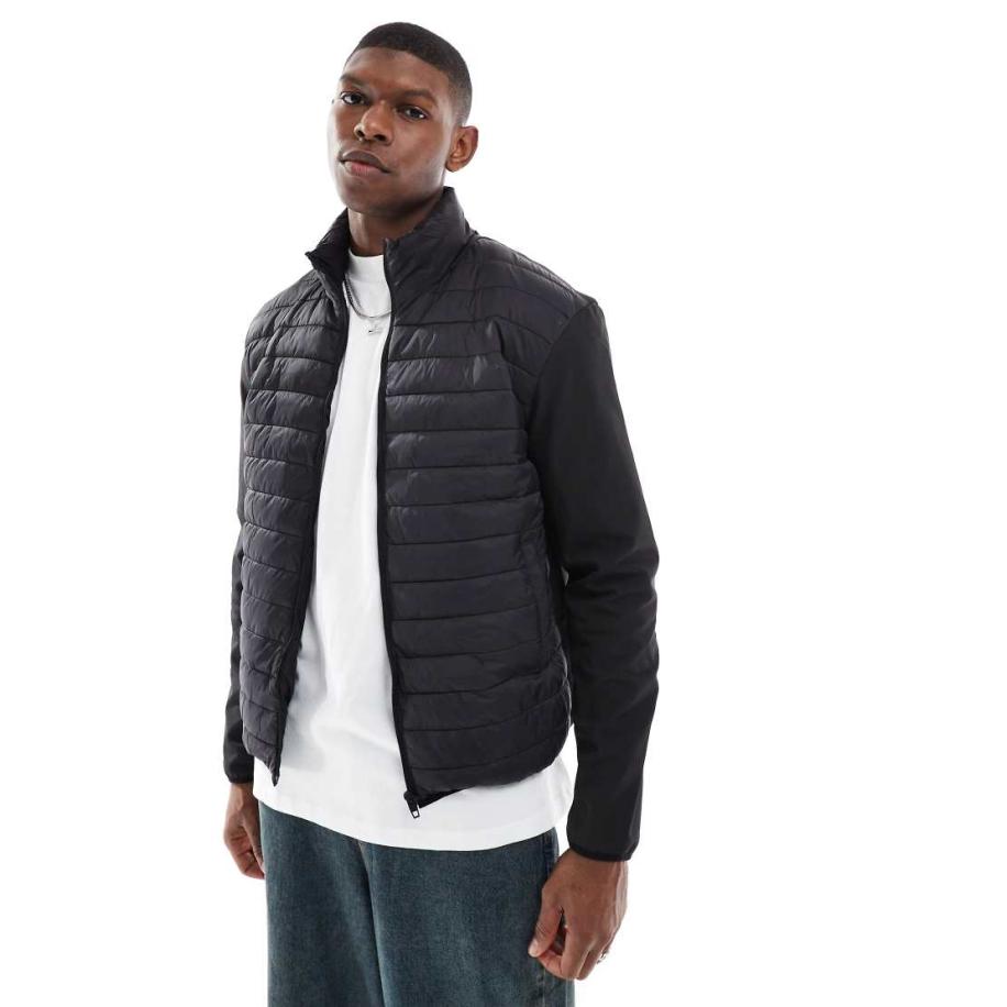 French Connection Lichtgewicht gewatteerd jack met effen mouwen in zwart Zwart