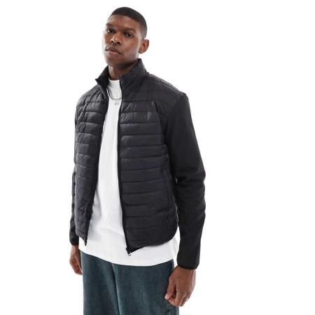 French Connection Lichtgewicht gewatteerd jack met effen mouwen in zwart