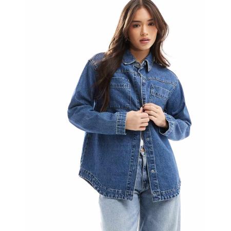 ASOS DESIGN Denim shacket in middelblauwe wassing