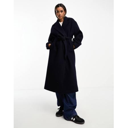 & Other Stories Wollen jas met ceintuur in marineblauw