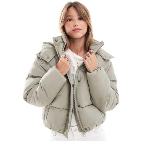 Brave Soul Cropped gewatteerd jack met capuchon in saliegroen