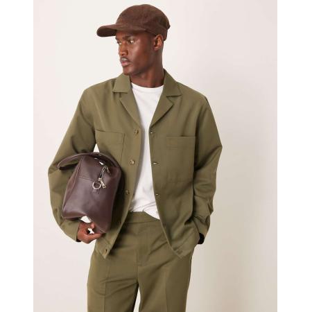 ASOS DESIGN - Net Harrington jack met reverskraag in donkergroen, deel van co-ord set