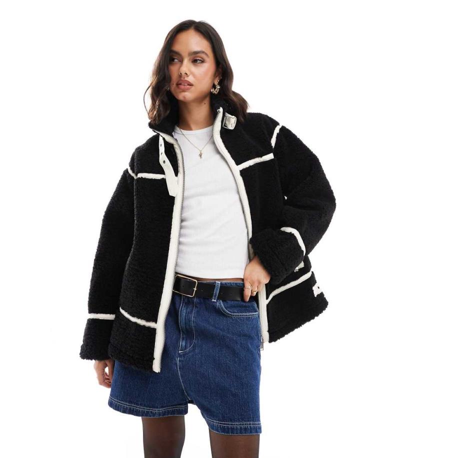 Miss Selfridge Pilotenjack van borg in zwart Zwart