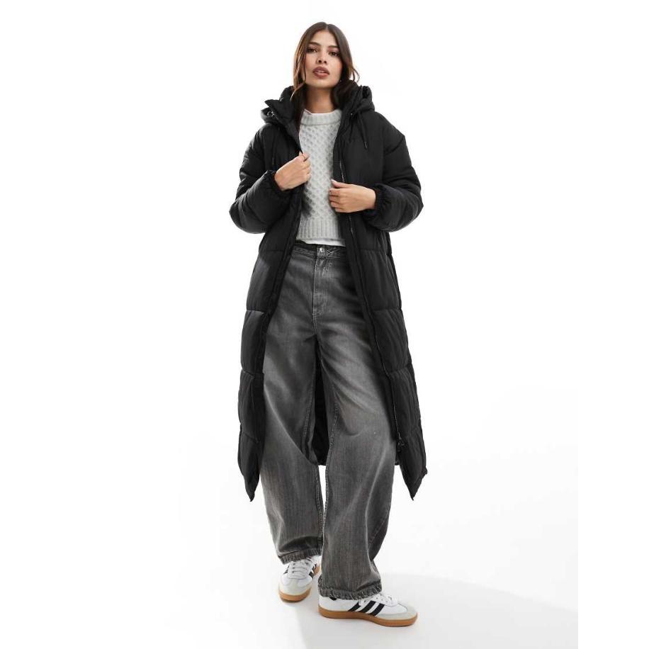 Vero Moda Gewatteerde jas met lange pasvorm in zwart Zwart