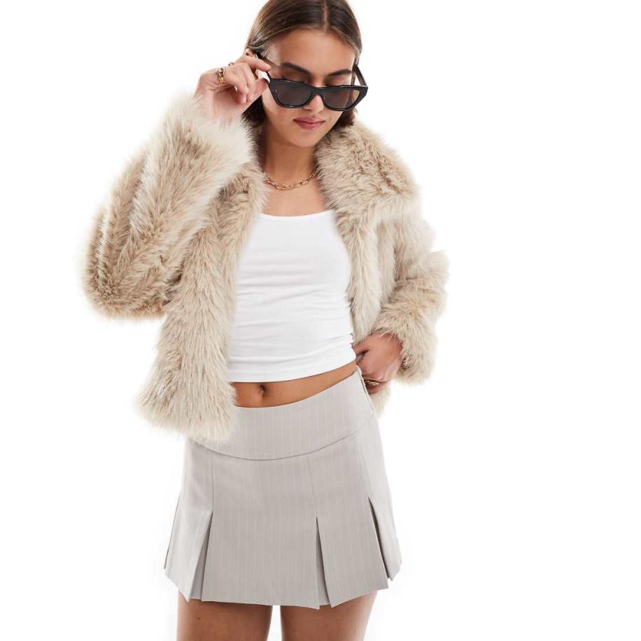 Only Kort jasje van imitatiebont in stone-Neutraal Multicolor