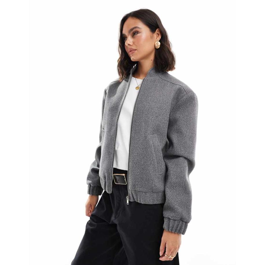 Miss Selfridge Oversized geborsteld bomberjack in grijs Grijs