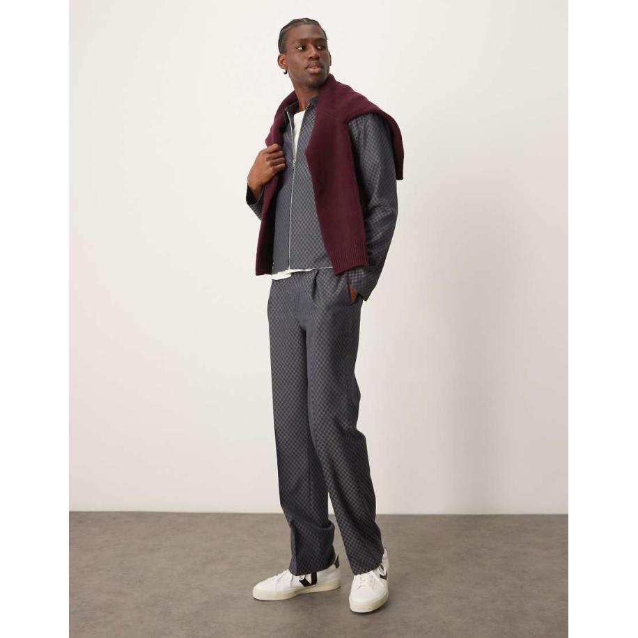 ASOS DESIGN - Net Harrington jack in grijs geruit, deel van co-ord set-Zwart Zwart