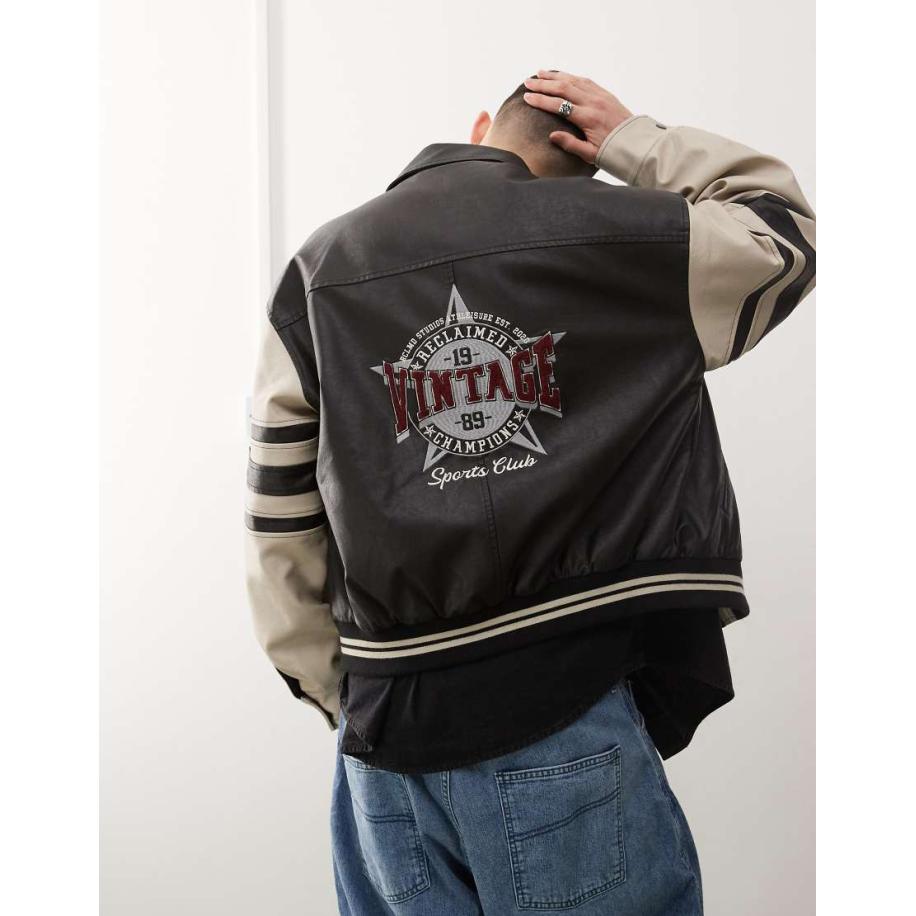 Reclaimed Vintage - Varsity bomberjack in zwart-wit-Veelkleurig Multicolor