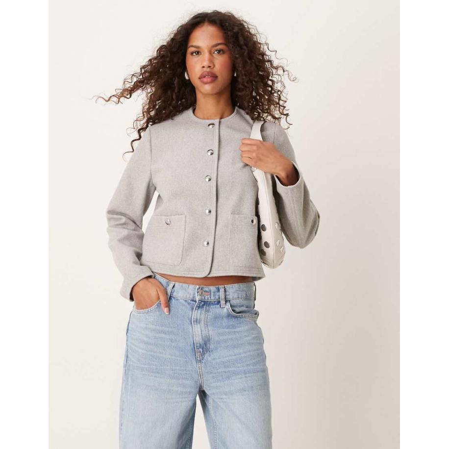 New Look Jack zonder kraag met knopen in grijs Grijs