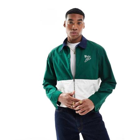 Polo Ralph Lauren - Run Club Bayport - Harrington jack van popeline met P-vleugellogo in donkergroen en crème