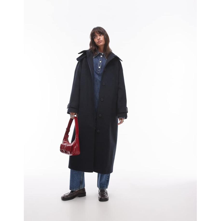 Topshop Jas van keperstof met riem in marineblauw Blauw