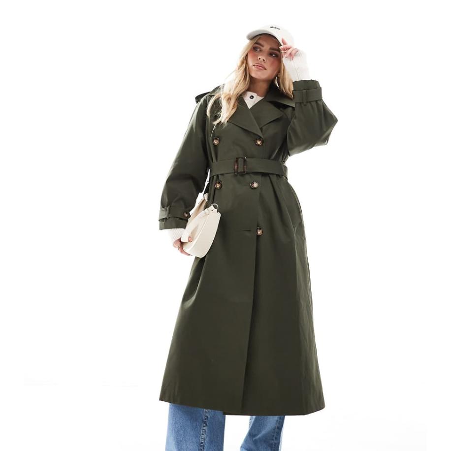 Miss Selfridge Petite Trenchcoat met riem in kaki-Groen Groen