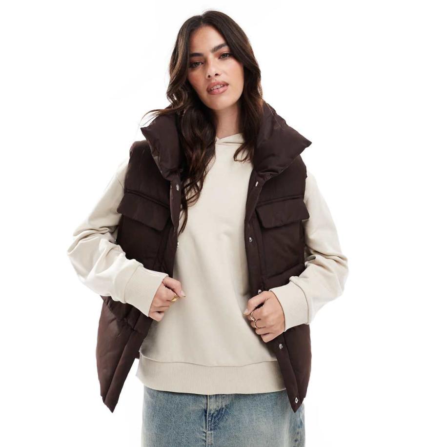 Threadbare Gewatteerde bodywarmer in bruin-Brown Bruin