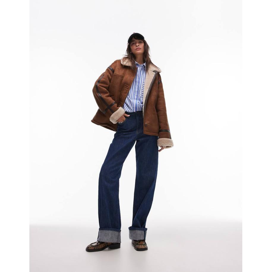 Topshop Jack van imitatie-schapenvacht in bruin-Brown Bruin