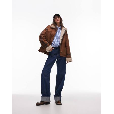 Topshop Jack van imitatie-schapenvacht in bruin-Brown