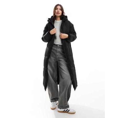 Vero Moda Gewatteerde jas met lange pasvorm in zwart