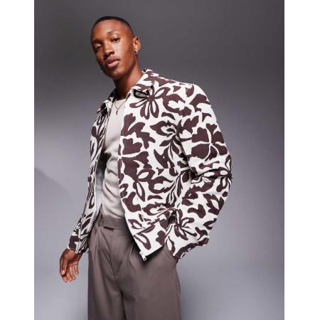 ASOS DESIGN - Harrington jack van gebloemd jacquard in bruin