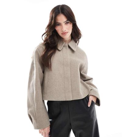 ASOS DESIGN Jack met kraagje in champignon-Bruin