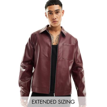 ASOS DESIGN - Harrington jack van imitatieleer in bordeauxrood