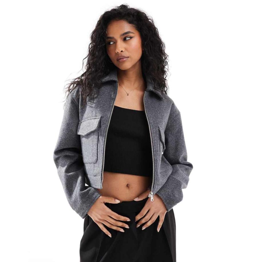 Bershka Recht jack met wollook in donkergrijs Grijs