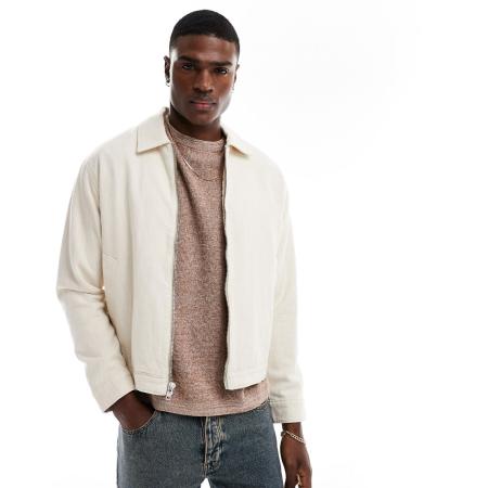 Abercrombie & Fitch - Lichtgewicht harrington jack met linnenlook en rits aan de voorkant in beige-Neutraal