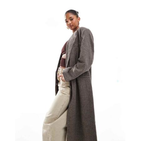 ASOS DESIGN Behaaglijke geruite bouclé dad jas-Bruin