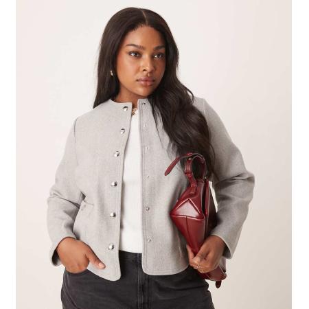 New Look Curve Jack zonder kraag met knopen in grijs