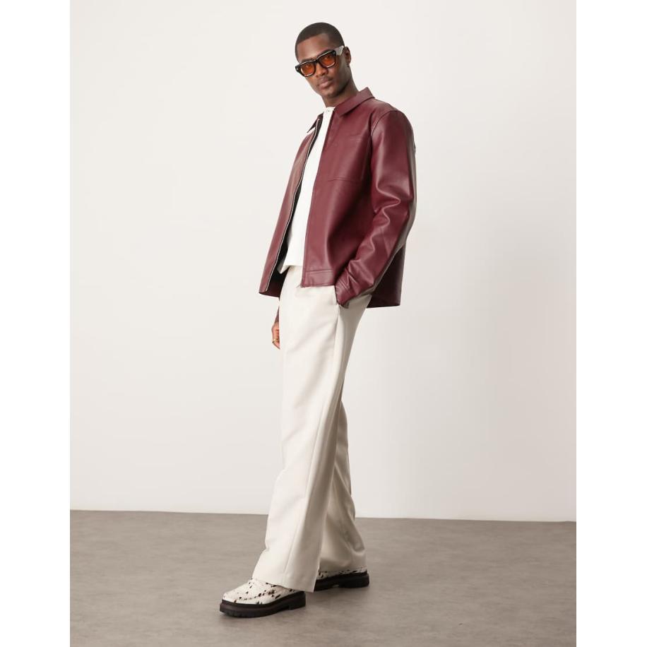 ASOS DESIGN - Harrington jack van imitatieleer in bordeauxrood Rood