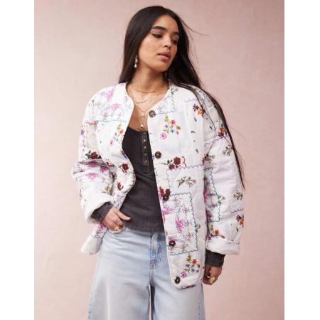 ASOS DESIGN Gewatteerd jack zonder kraag met zoom met splits in zakdoekprint-Geen kleur