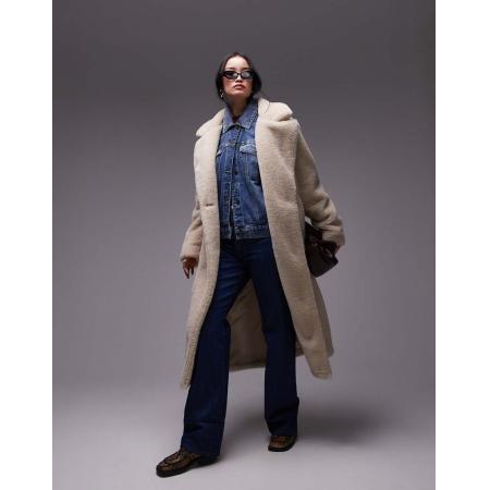 Topshop Comfortabele jas van borg met lange pasvorm in crème-Neutraal